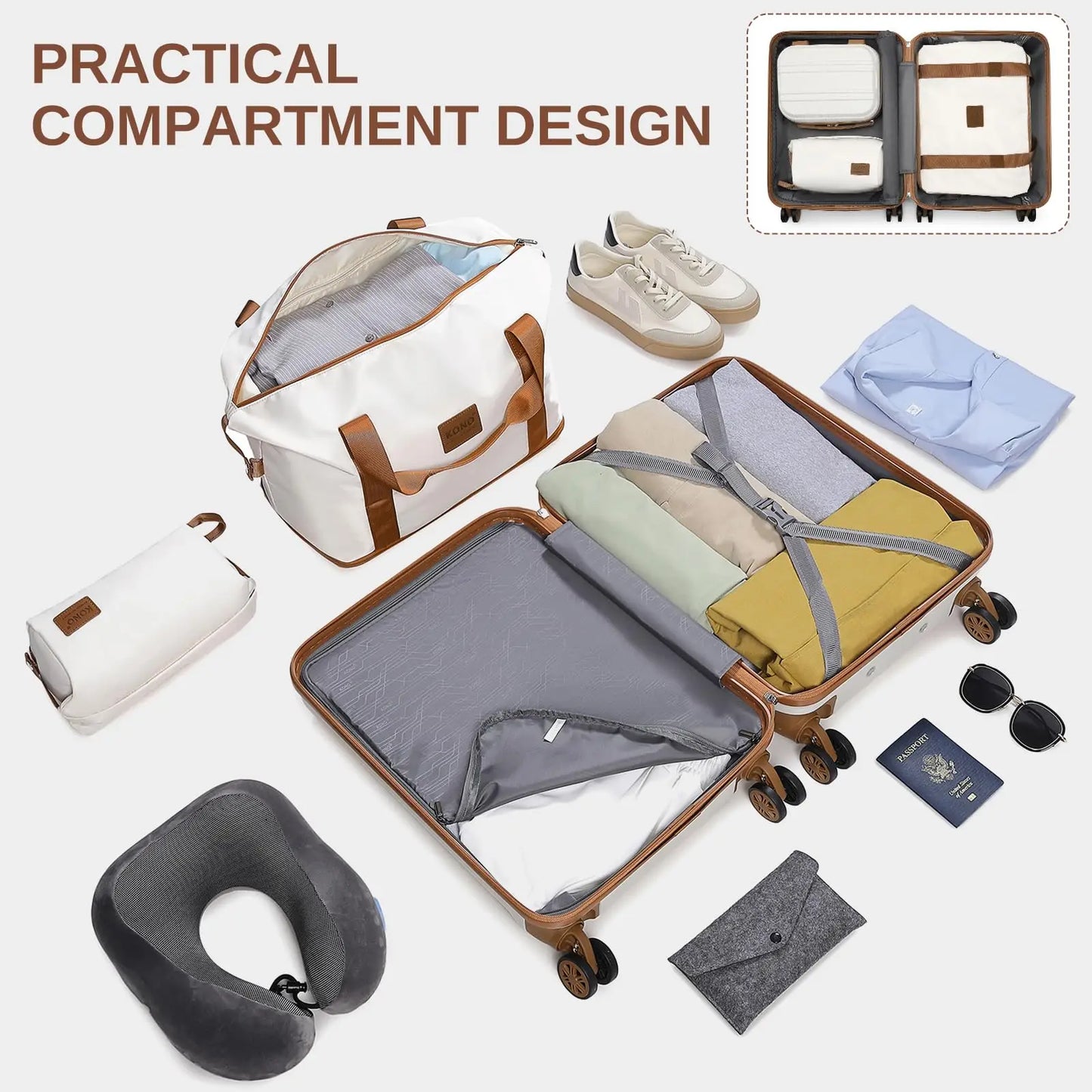 Kono 6-Piece Luggage Set, Lightweight Hard Shell Suitcases