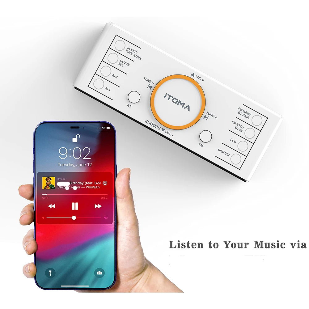 Alarm Clock Radio with Bluetooth, FM Radio and USB Charger