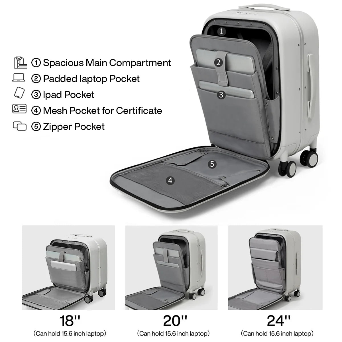 Mixi Patent Design Aluminum Frame Suitcase Carry On Luggage