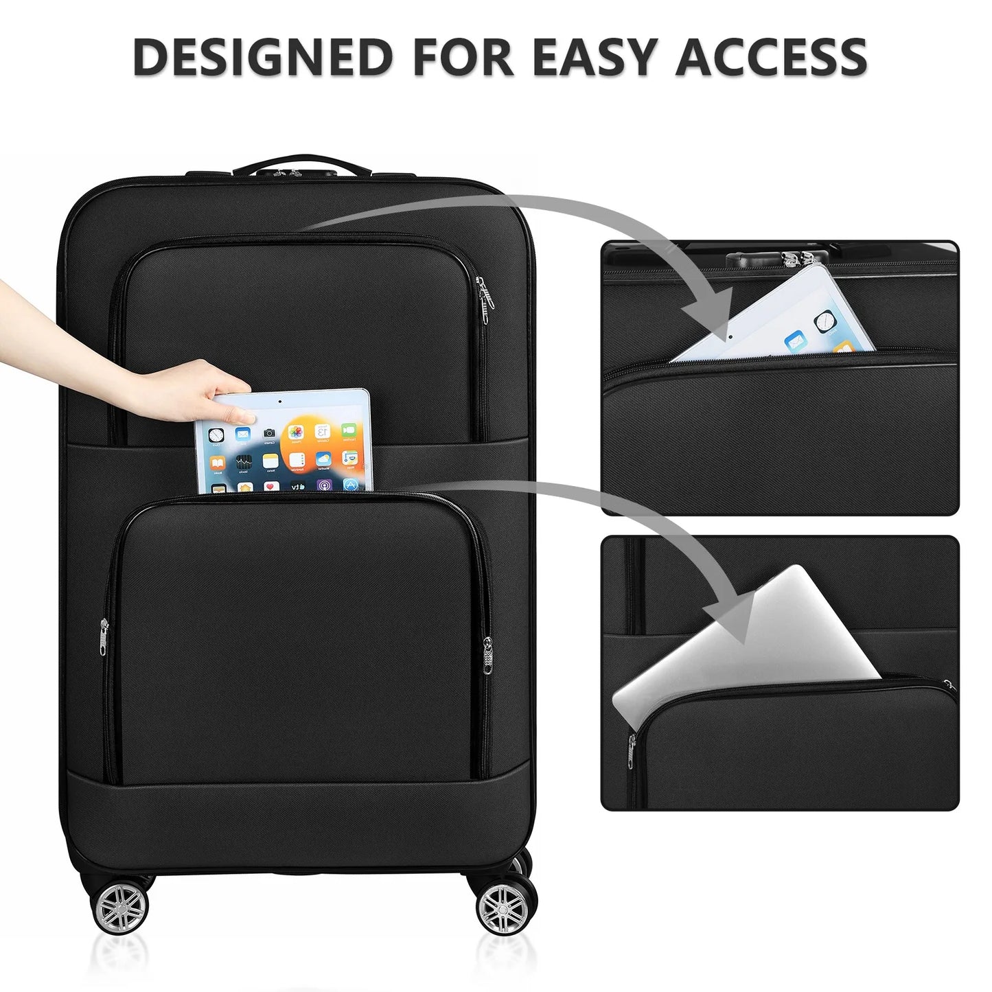Soft Edged Travel 20 Inch Lightweight Luggage With Rotating Wheels