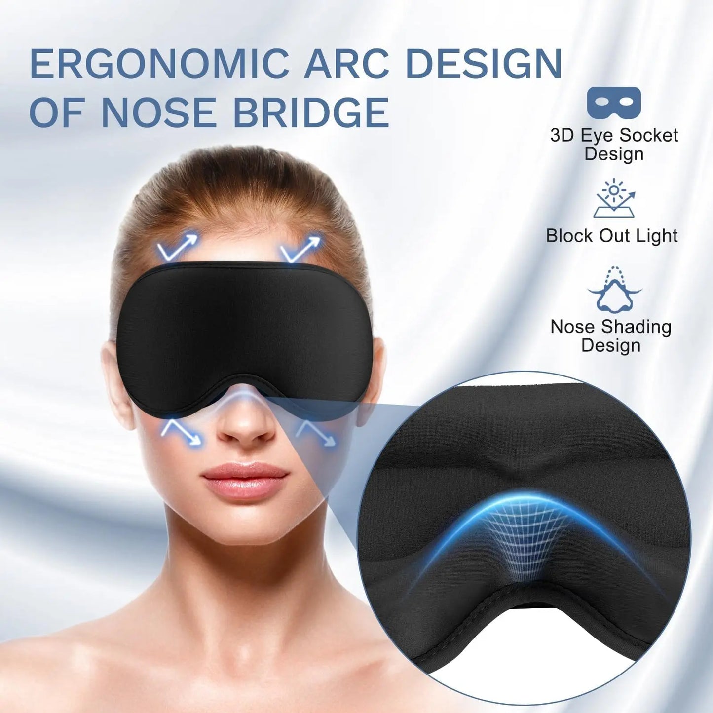 2pcs Total Blackout 3D Sleeping Mask, Silky Soft & Adjustable