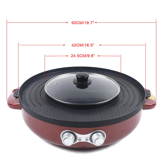 2 In 1 Electric Hot Pot BBQ Grill 2200W Portable Skillet
