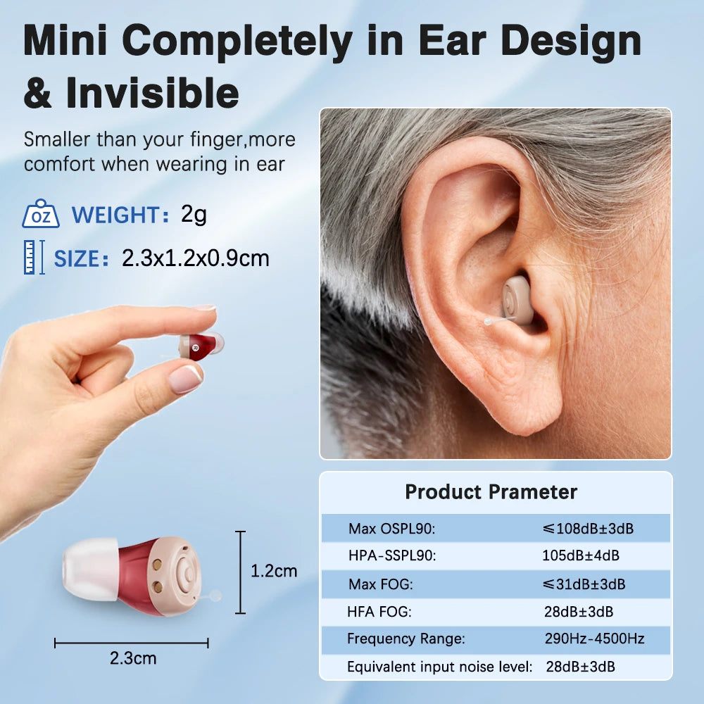 JINGHAO 1 Pair Mini Hearing Aids Rechargable In Ear Enhancer