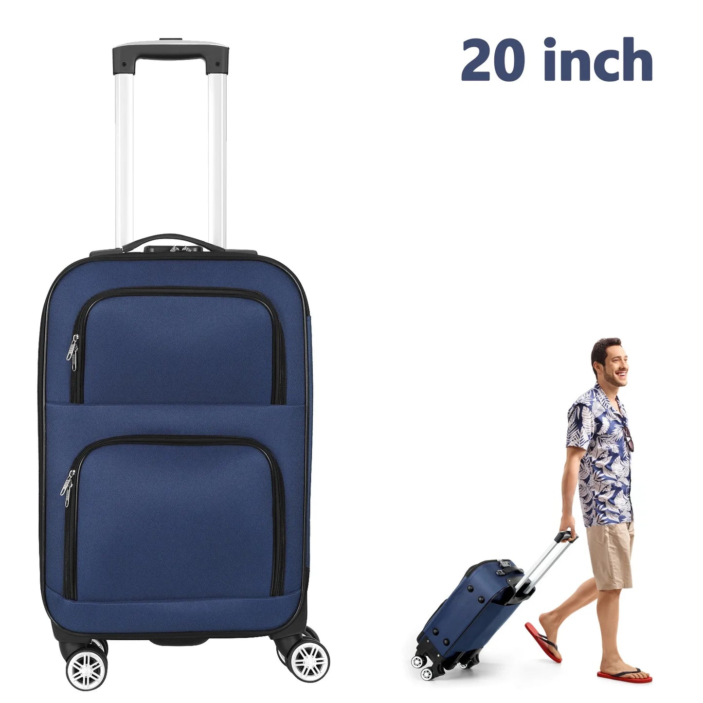 Soft Edged Travel 20 Inch Lightweight Luggage With Rotating Wheels