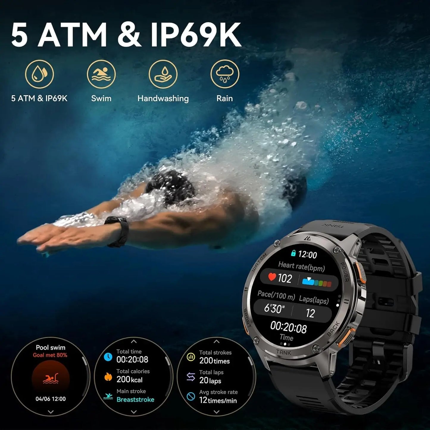 2024 Original AMAZTIM TANK T3 Smartwatches For Men Women