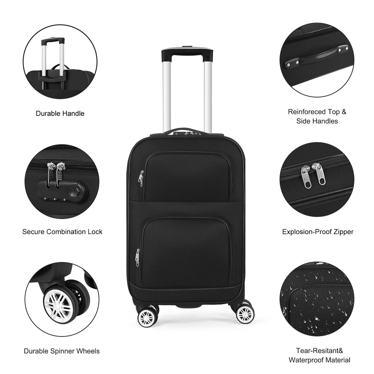 Soft Edged Travel 20 Inch Lightweight Luggage With Rotating Wheels