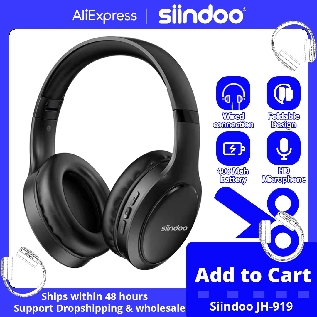 Siindoo JH-919 Wireless Bluetooth Headphones Foldable Earphones