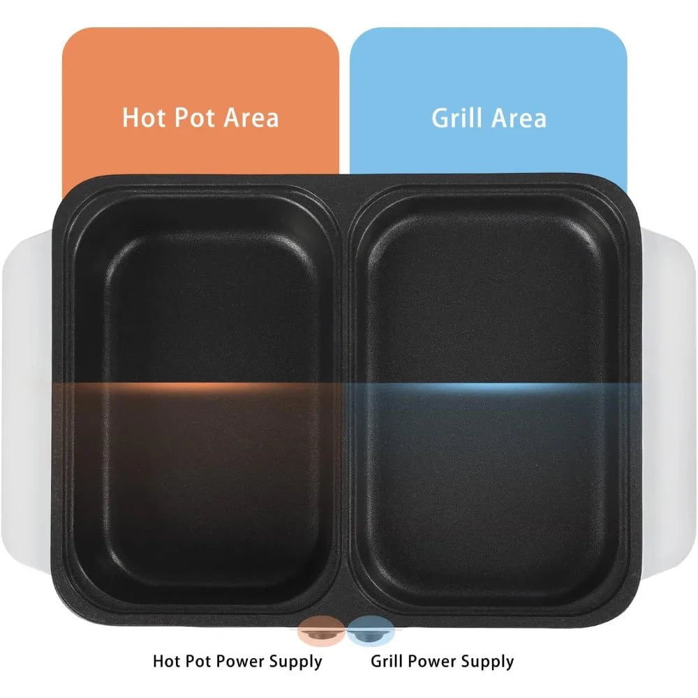 Hot Pot With Grill, Electric Shabu Shabu Pot 2 in 1 NonStick