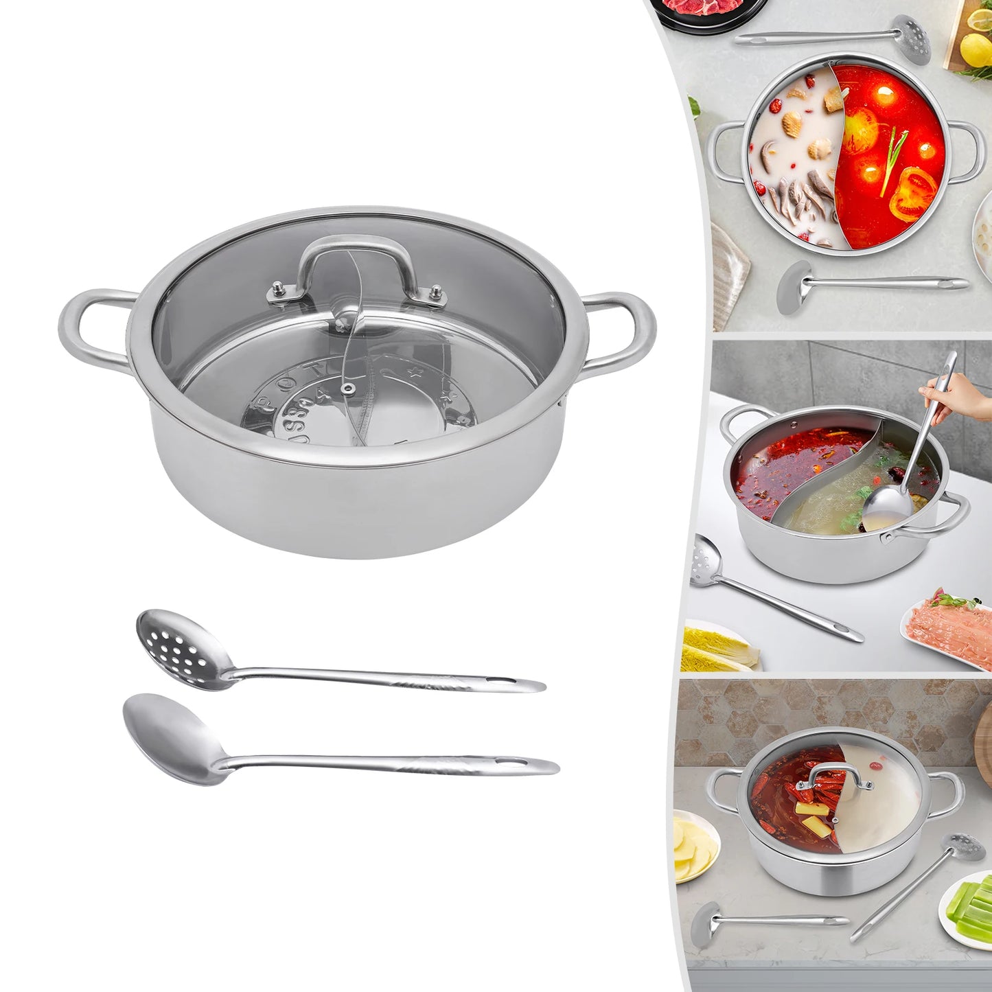 28/32/34cm 304 Stainless Steel Hot Pot Set with Lid and Spoon