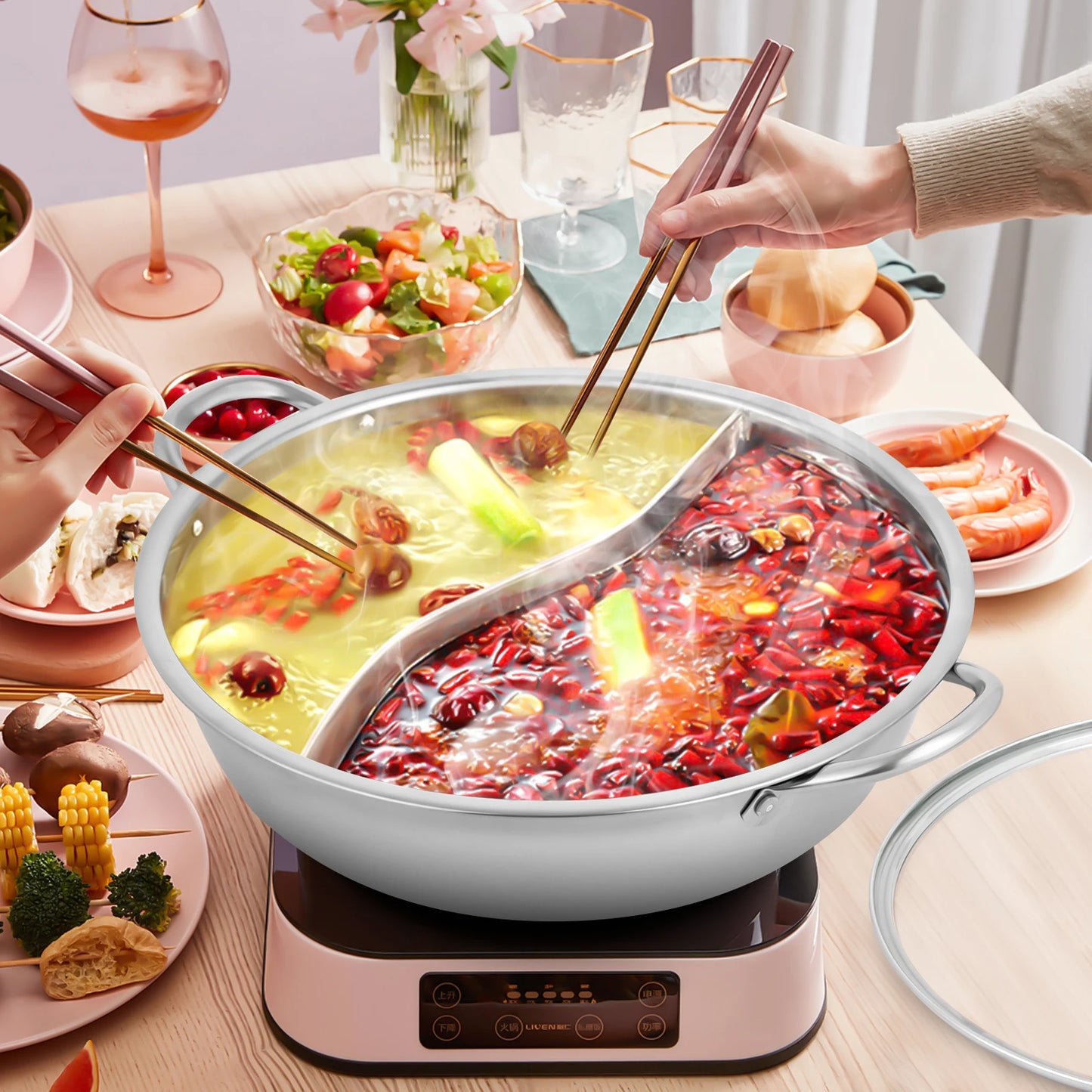 28/32/34cm 304 Stainless Steel Hot Pot Set with Lid and Spoon