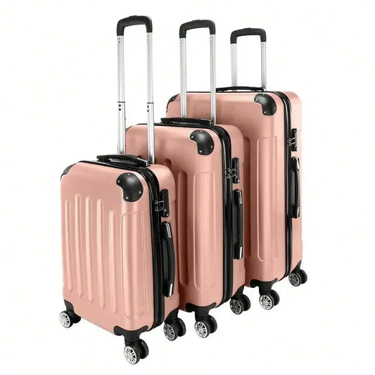 3Pcs Luggage Set Trolley Spinner 20 24 28 Inch Rose Gold