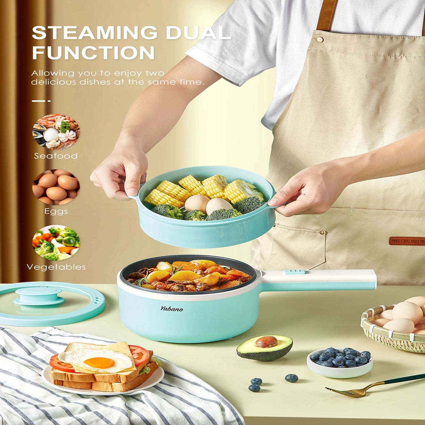 Yabano Electric Pot 850W Non-Stick Hot Pot 1.6L Cooker