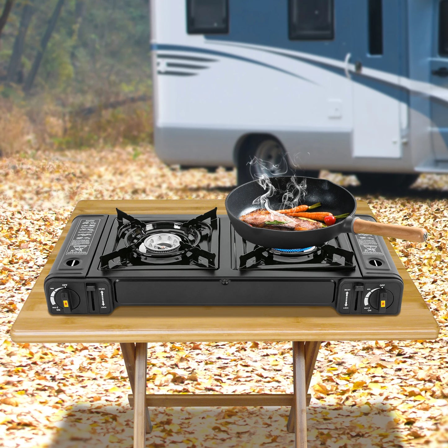 Portable Camping Double Head Card Stove Hot Pot Outdoor Barbecue Gas Stove