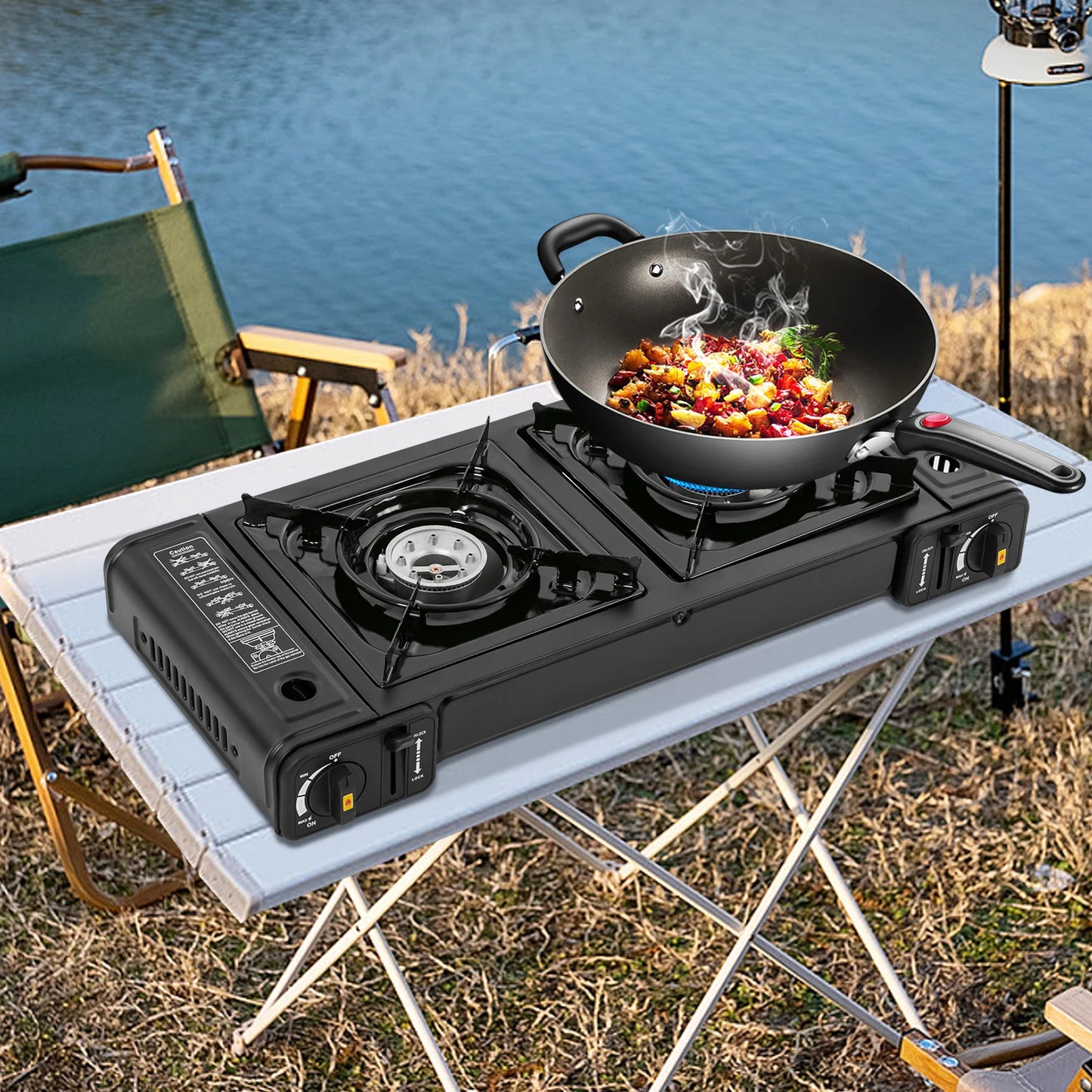 Portable Camping Double Head Card Stove Hot Pot Outdoor Barbecue Gas Stove