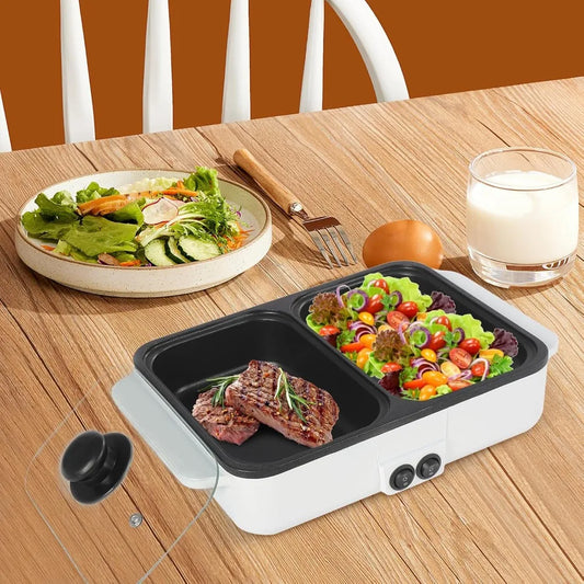 Hot Pot With Grill, Electric Shabu Shabu Pot 2 in 1 NonStick
