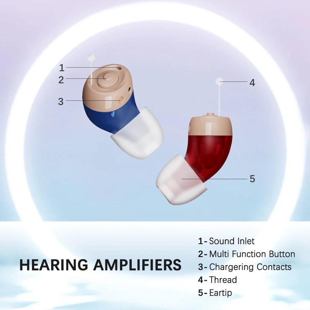 JINGHAO 1 Pair Mini Hearing Aids Rechargable In Ear Enhancer