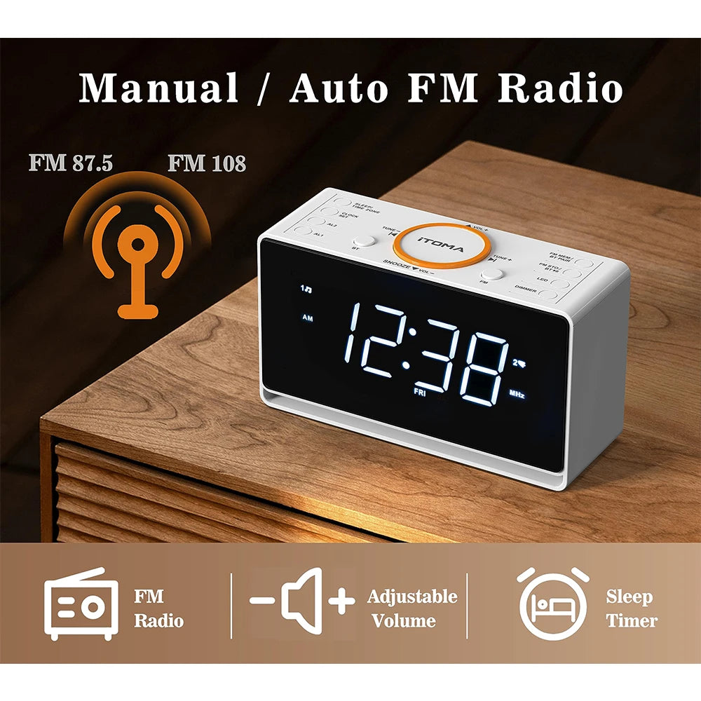 Alarm Clock Radio with Bluetooth, FM Radio and USB Charger