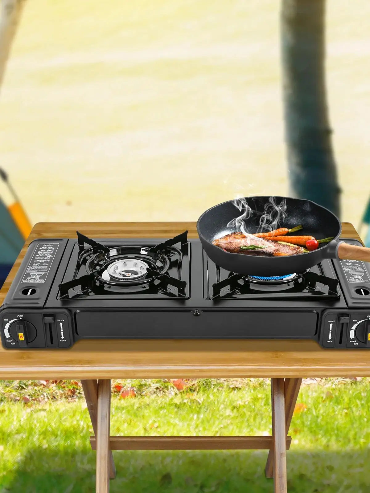 Portable Camping Double Head Card Stove Hot Pot Outdoor Barbecue Gas Stove