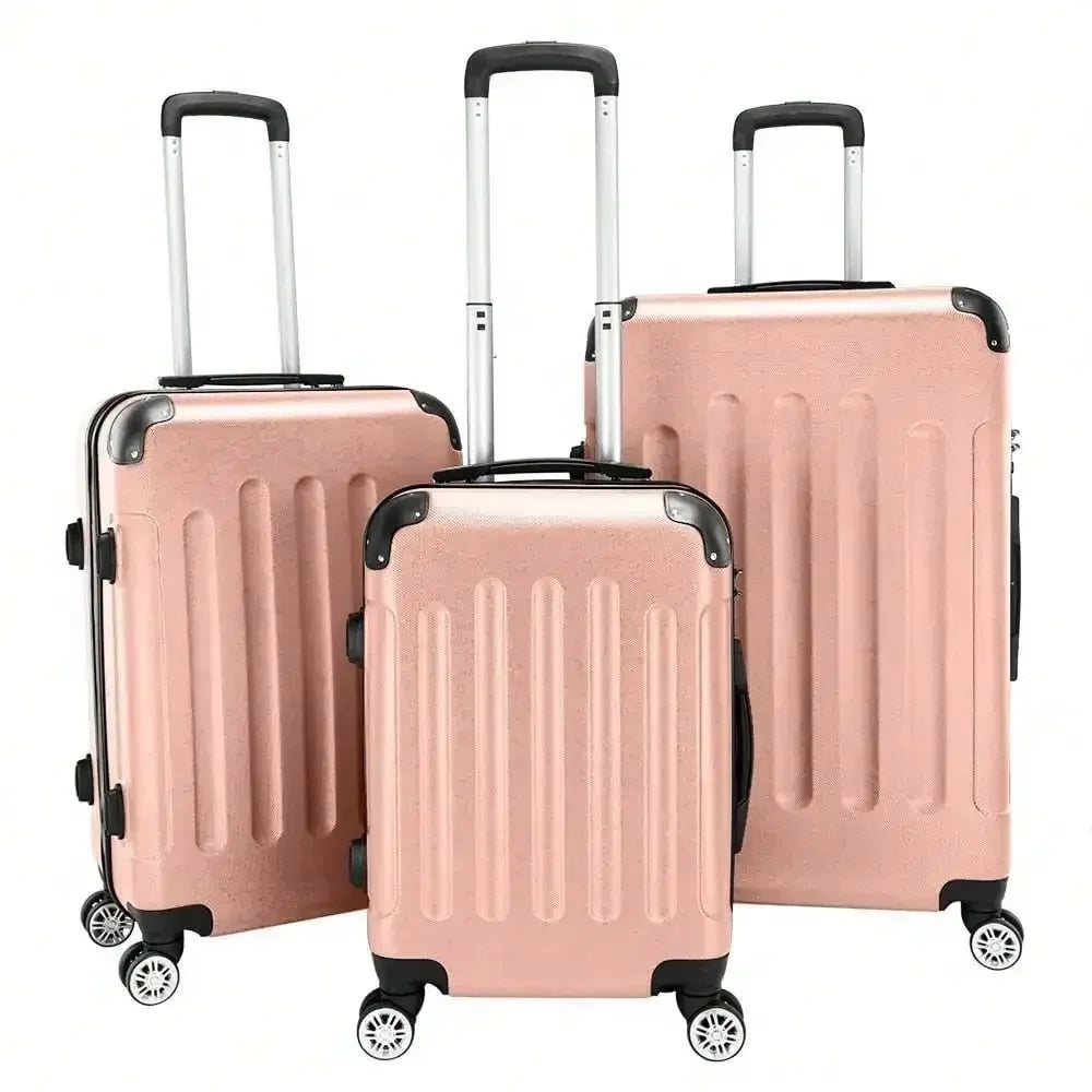 3Pcs Luggage Set Trolley Spinner 20 24 28 Inch Rose Gold