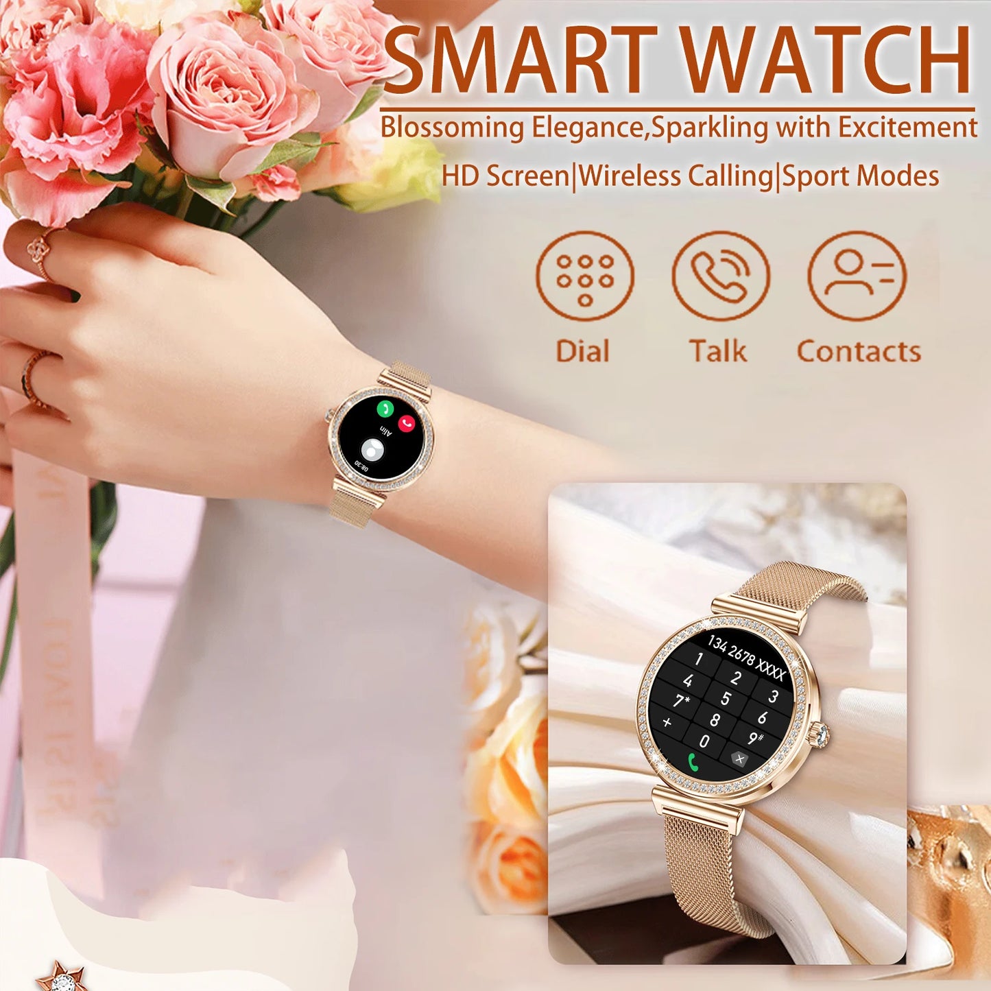 Women Smart Watch Wireless Calls 1.29 Inch Touchscreen