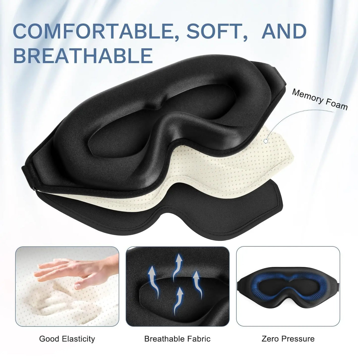 2pcs Total Blackout 3D Sleeping Mask, Silky Soft & Adjustable