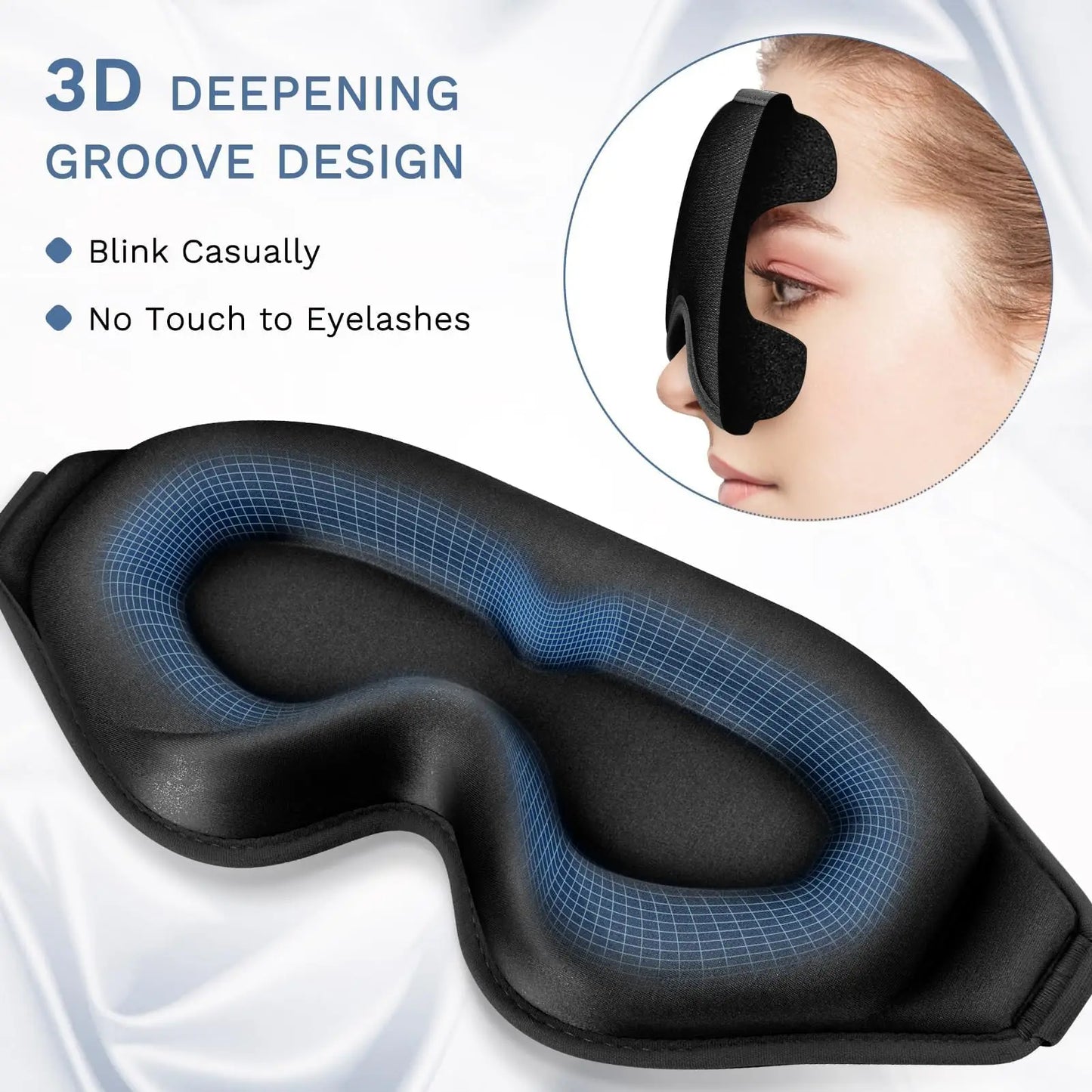 2pcs Total Blackout 3D Sleeping Mask, Silky Soft & Adjustable