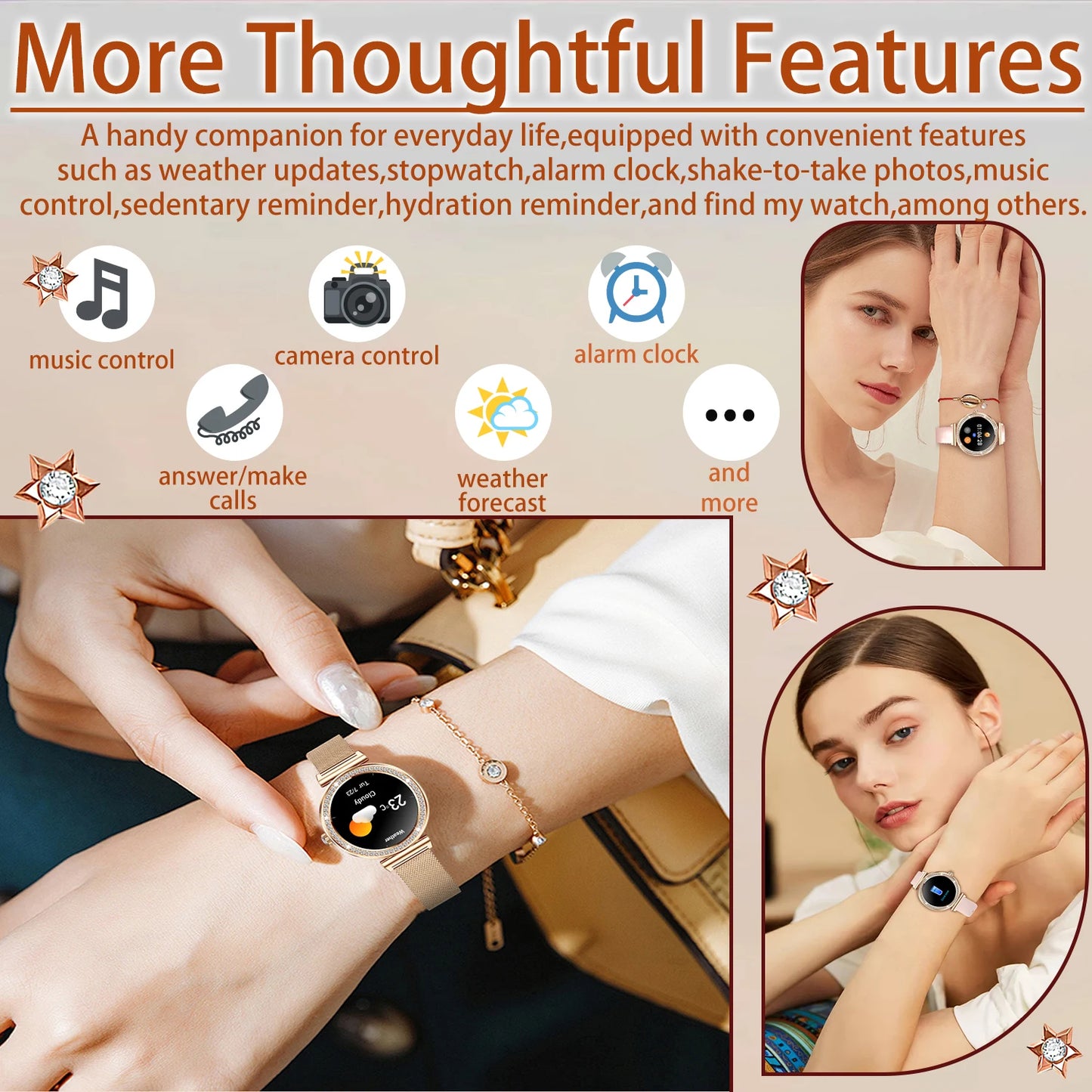 Women Smart Watch Wireless Calls 1.29 Inch Touchscreen
