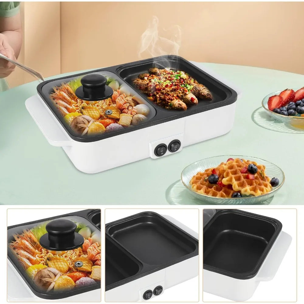 Hot Pot With Grill, Electric Shabu Shabu Pot 2 in 1 NonStick