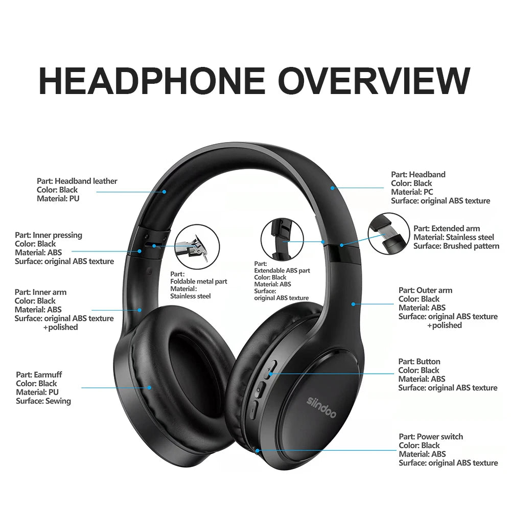 Siindoo JH-919 Wireless Bluetooth Headphones Foldable Earphones