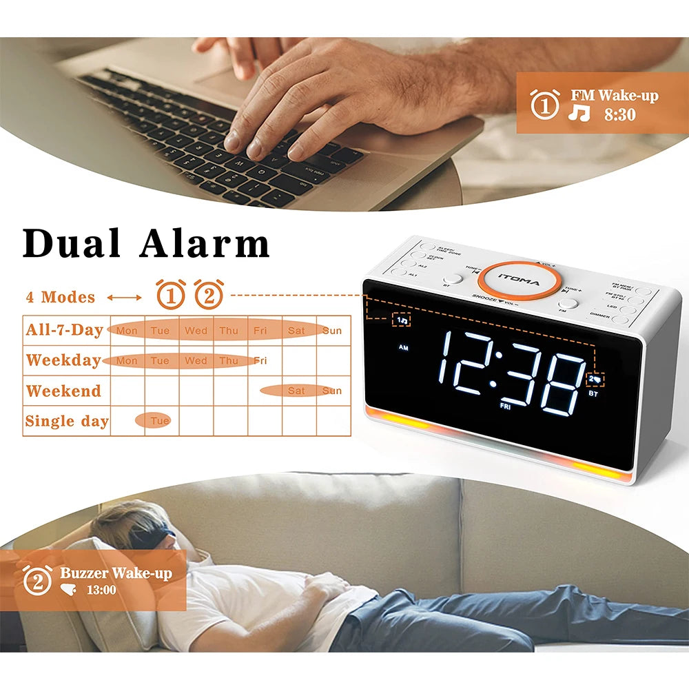 Alarm Clock Radio with Bluetooth, FM Radio and USB Charger